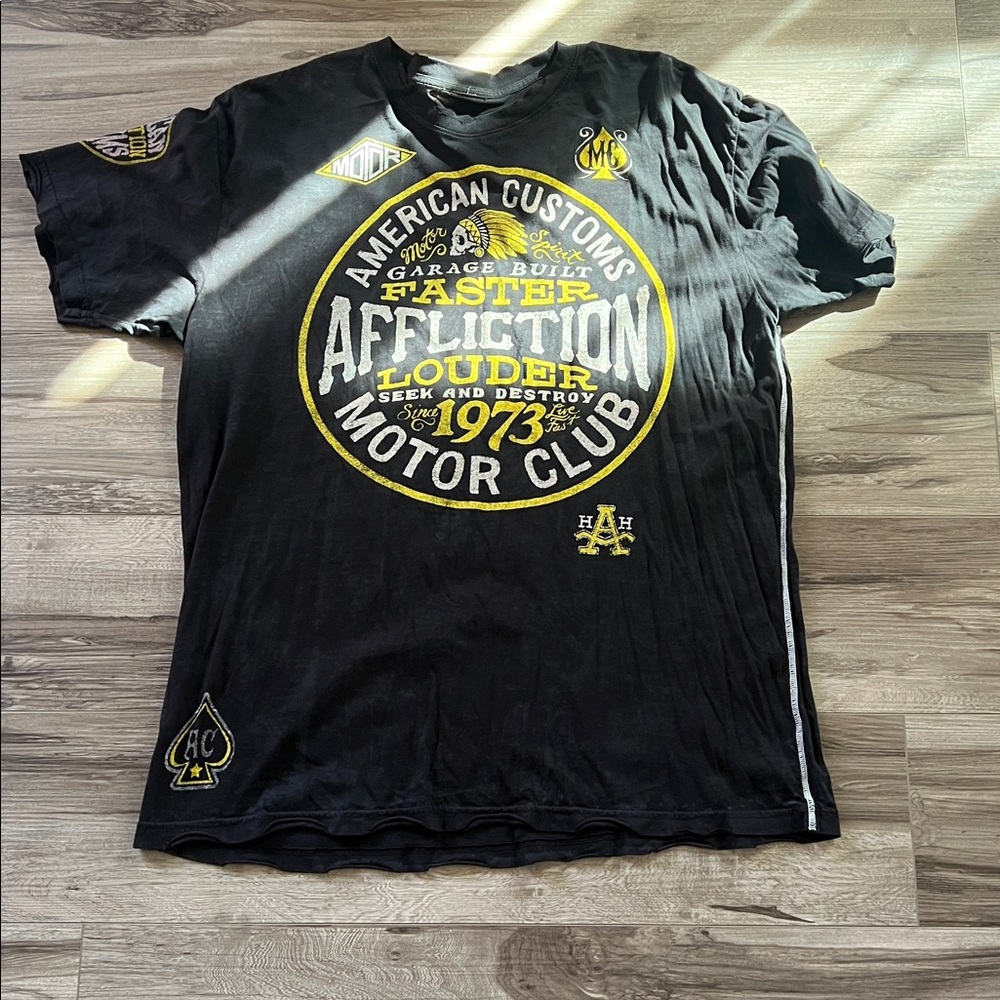 Affliction Black Tee with Yellow Graphic